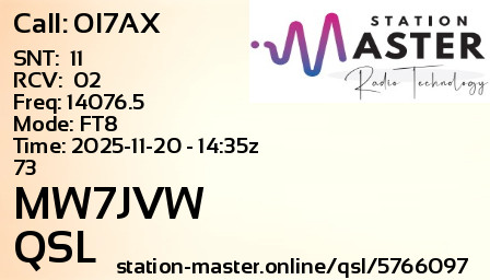 QSL Card for MW7JVW QSO with OI7AX