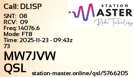 QSL Card for MW7JVW QSO with DL1SP