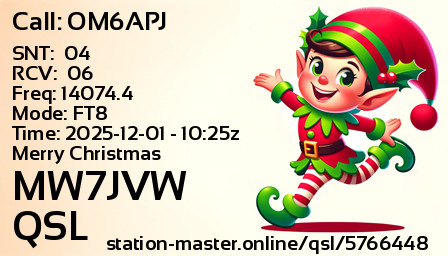 QSL Card for MW7JVW QSO with OM6APJ