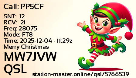 QSL Card for MW7JVW QSO with PP5CF