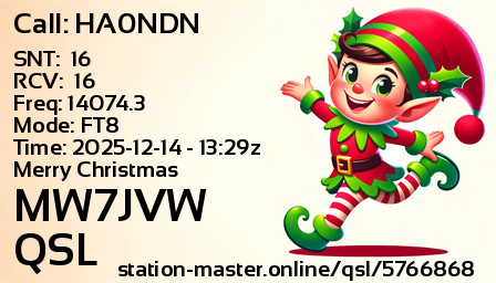 QSL Card for MW7JVW QSO with HA0NDN