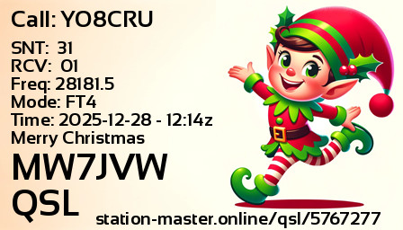 QSL Card for MW7JVW QSO with YO8CRU