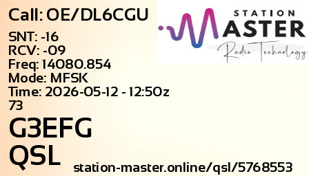 QSL Card for G3EFG QSO with OE/DL6CGU