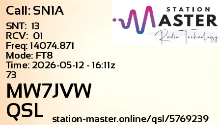 QSL Card for MW7JVW QSO with SN1A