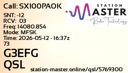 QSL Card for G3EFG QSO with SX100PAOK