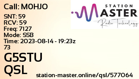 QSL Card for G5STU QSO with M0HJO
