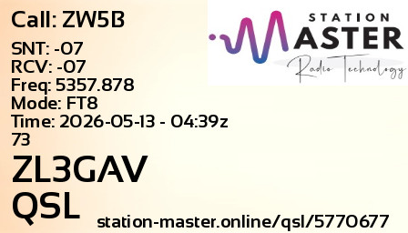 QSL Card for ZL3GAV QSO with ZW5B