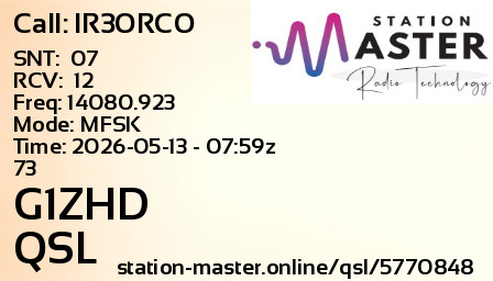 QSL Card for G1ZHD QSO with IR3ORCO