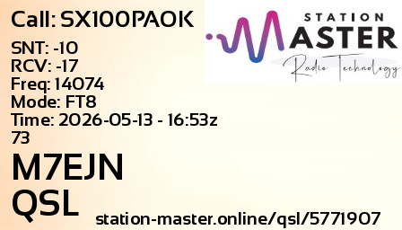QSL Card for M7EJN QSO with SX100PAOK