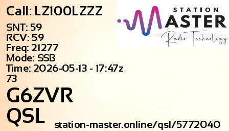 QSL Card for G6ZVR QSO with LZ100LZZZ