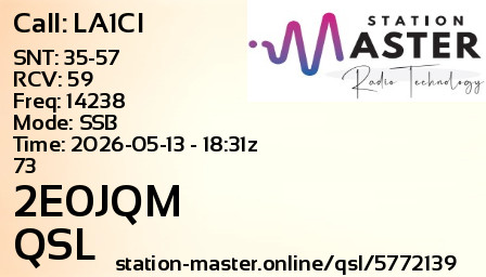 QSL Card for 2E0JQM QSO with LA1CI