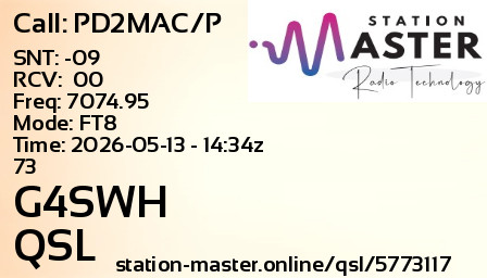 QSL Card for G4SWH QSO with PD2MAC/P