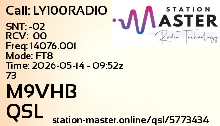 QSL Card for M9VHB QSO with LY100RADIO