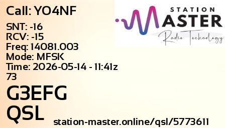 QSL Card for G3EFG QSO with YO4NF