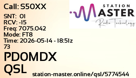 QSL Card for PD0MDX QSO with S50XX