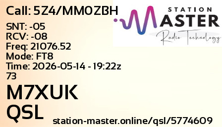 QSL Card for M7XUK QSO with 5Z4/MM0ZBH