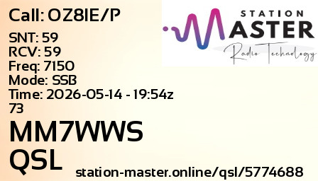 QSL Card for MM7WWS QSO with OZ8IE/P