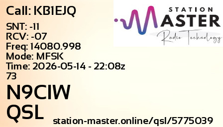 QSL Card for N9CIW QSO with KB1EJQ