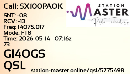 QSL Card for GI4OGS QSO with SX100PAOK