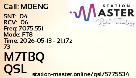 QSL Card for M7TBQ QSO with M0ENG