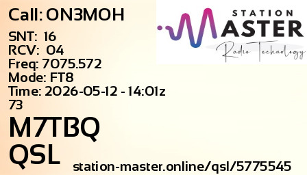 QSL Card for M7TBQ QSO with ON3MOH