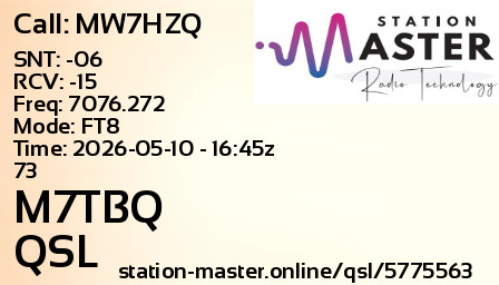 QSL Card for M7TBQ QSO with MW7HZQ