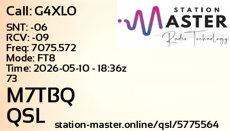 QSL Card for M7TBQ QSO with G4XLO
