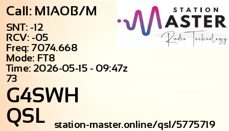 QSL Card for G4SWH QSO with M1AOB/M