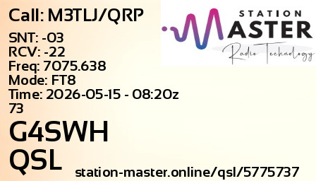 QSL Card for G4SWH QSO with M3TLJ/QRP
