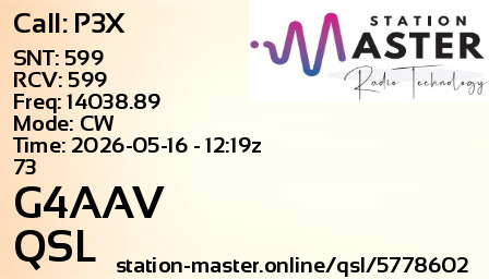 QSL Card for G4AAV QSO with P3X