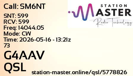 QSL Card for G4AAV QSO with SM6NT