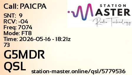 QSL Card for G5MDR QSO with PA1CPA