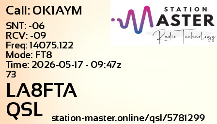 QSL Card for LA8FTA QSO with OK1AYM