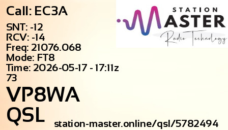 QSL Card for VP8WA QSO with EC3A