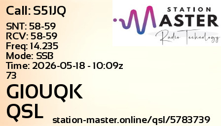 QSL Card for GI0UQK QSO with S51JQ