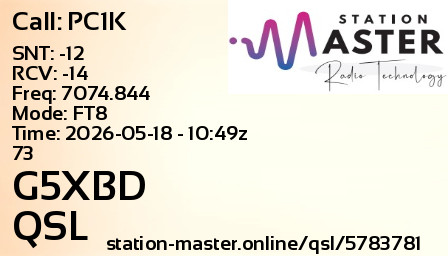 QSL Card for G5XBD QSO with PC1K