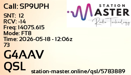 QSL Card for G4AAV QSO with SP9UPH