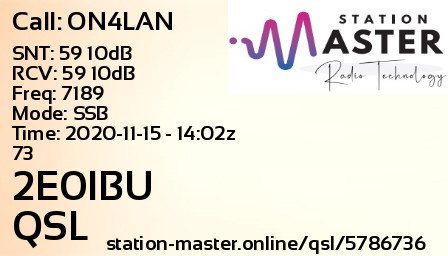 QSL Card for 2E0IBU QSO with ON4LAN