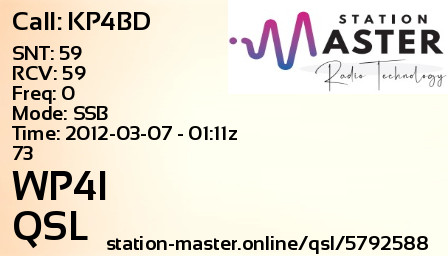 QSL Card for WP4I QSO with KP4BD