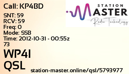 QSL Card for WP4I QSO with KP4BD