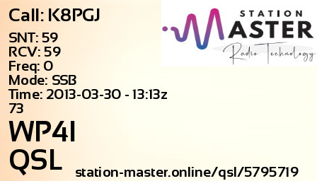 QSL Card for WP4I QSO with K8PGJ