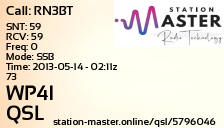 QSL Card for WP4I QSO with RN3BT