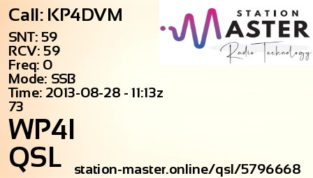 QSL Card for WP4I QSO with KP4DVM