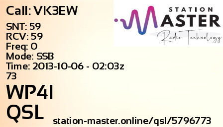 QSL Card for WP4I QSO with VK3EW