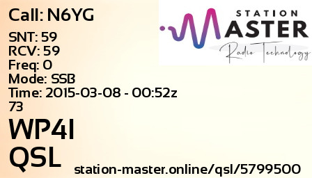 QSL Card for WP4I QSO with N6YG
