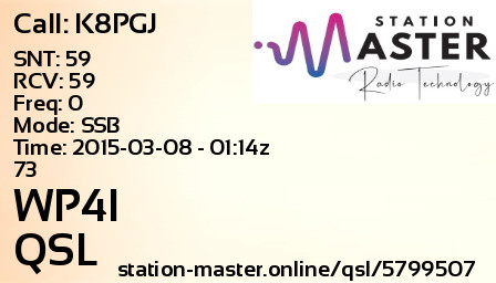 QSL Card for WP4I QSO with K8PGJ