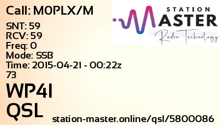 QSL Card for WP4I QSO with M0PLX/M