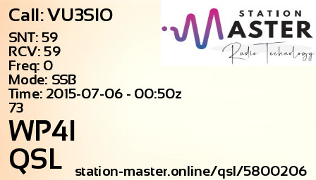QSL Card for WP4I QSO with VU3SIO