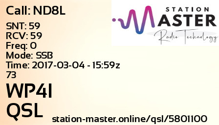 QSL Card for WP4I QSO with ND8L