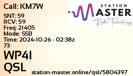 QSL Card for WP4I QSO with KM7W